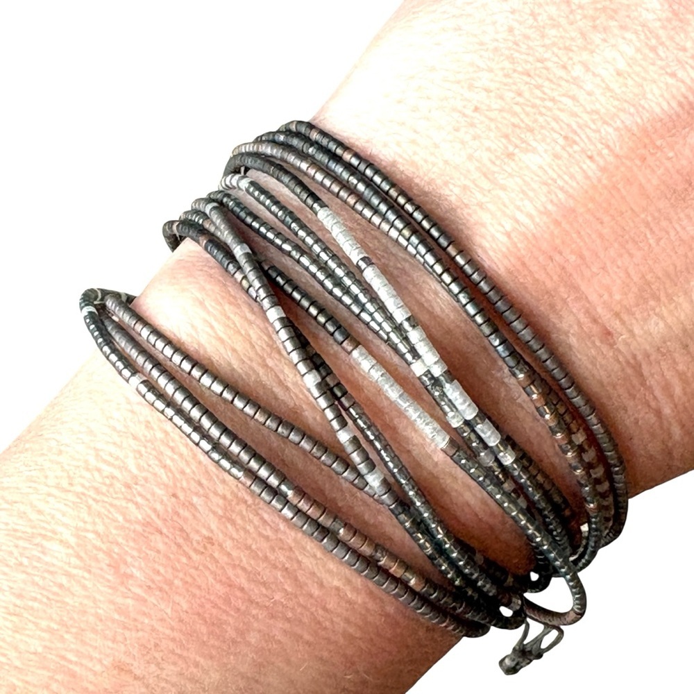 Chan Luu Grey Beads Multi Strand Braid Bracelets Boho Seed - Picture 5 of 7